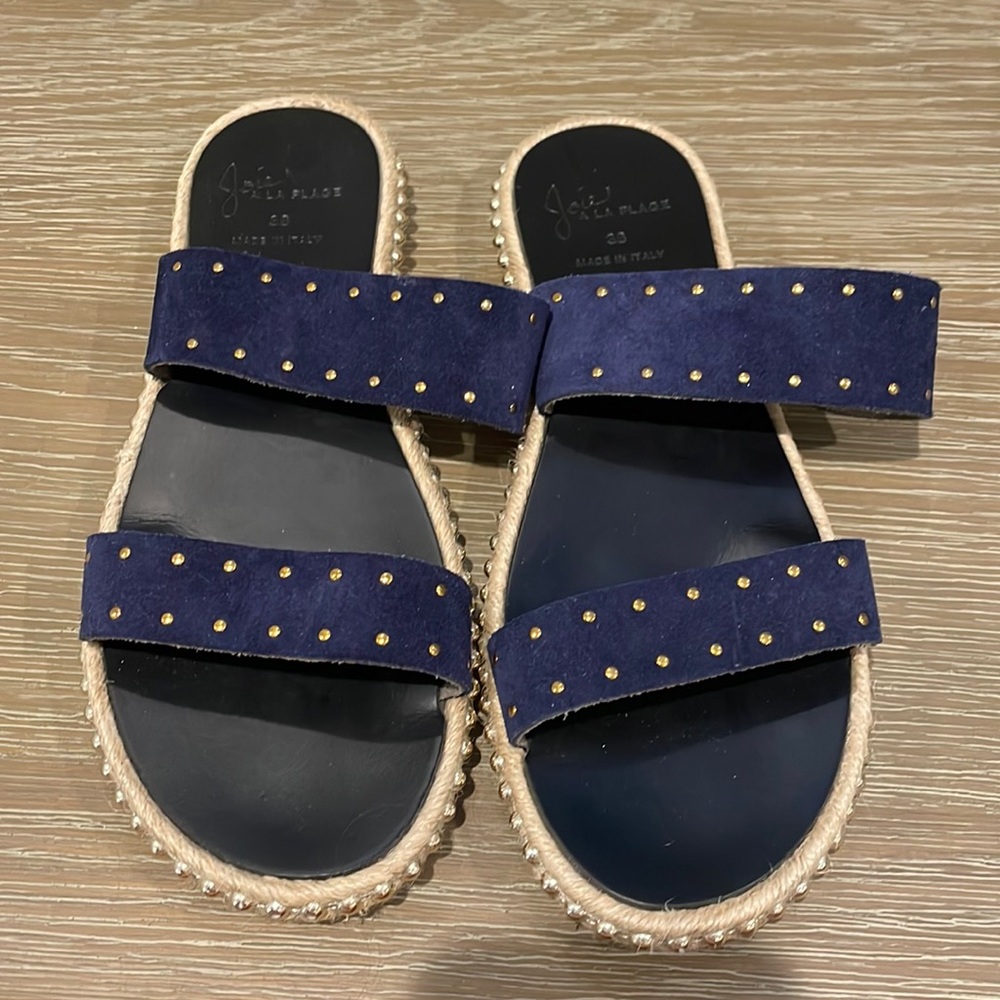 Joie A La Place Blue Suade Sandal Espadrilles Metal Details Size 38